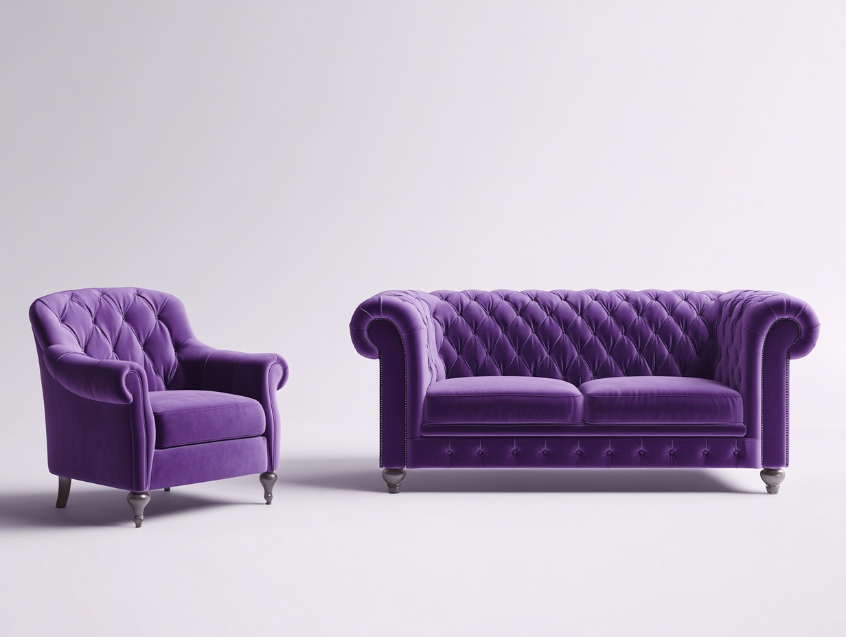 Set de sofá Chesterfield de 2 plazas y sillón individual en terciopelo morado