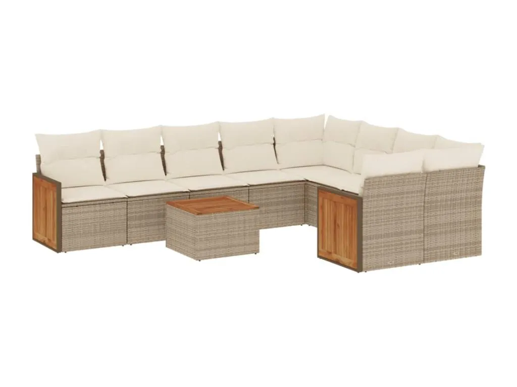 Juego de sofás jardín con cojines beige 10 pzas ratán sintético 86231BFDL