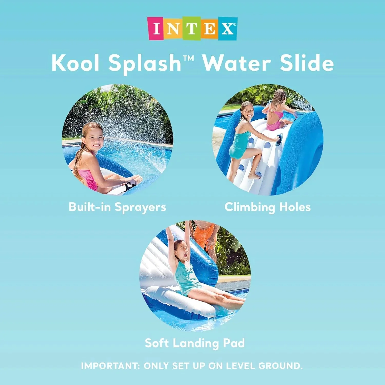 Intex Kool Splash Inflatable Water Slide Swimming Pool Play Center with Built in Sprayers for Kids and Adults, Ages 6 and Up, Blue
