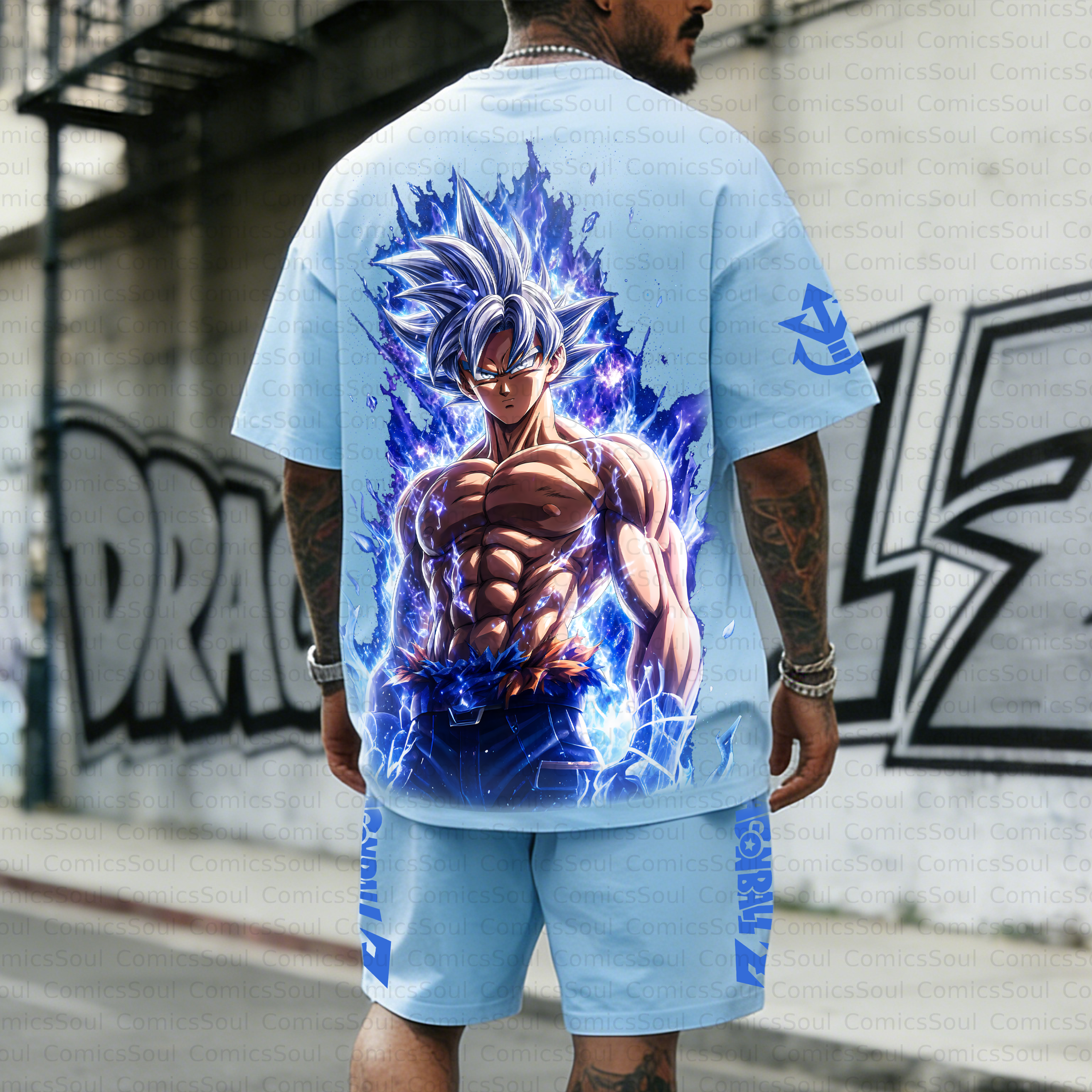 Unisex Anime Inspired Vintage T-shirt& Shorts 2 Pieces Set