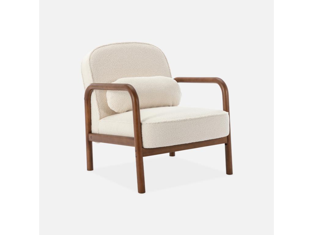 Sillón escandinavo de madera de hevea - claro y rizo blanco