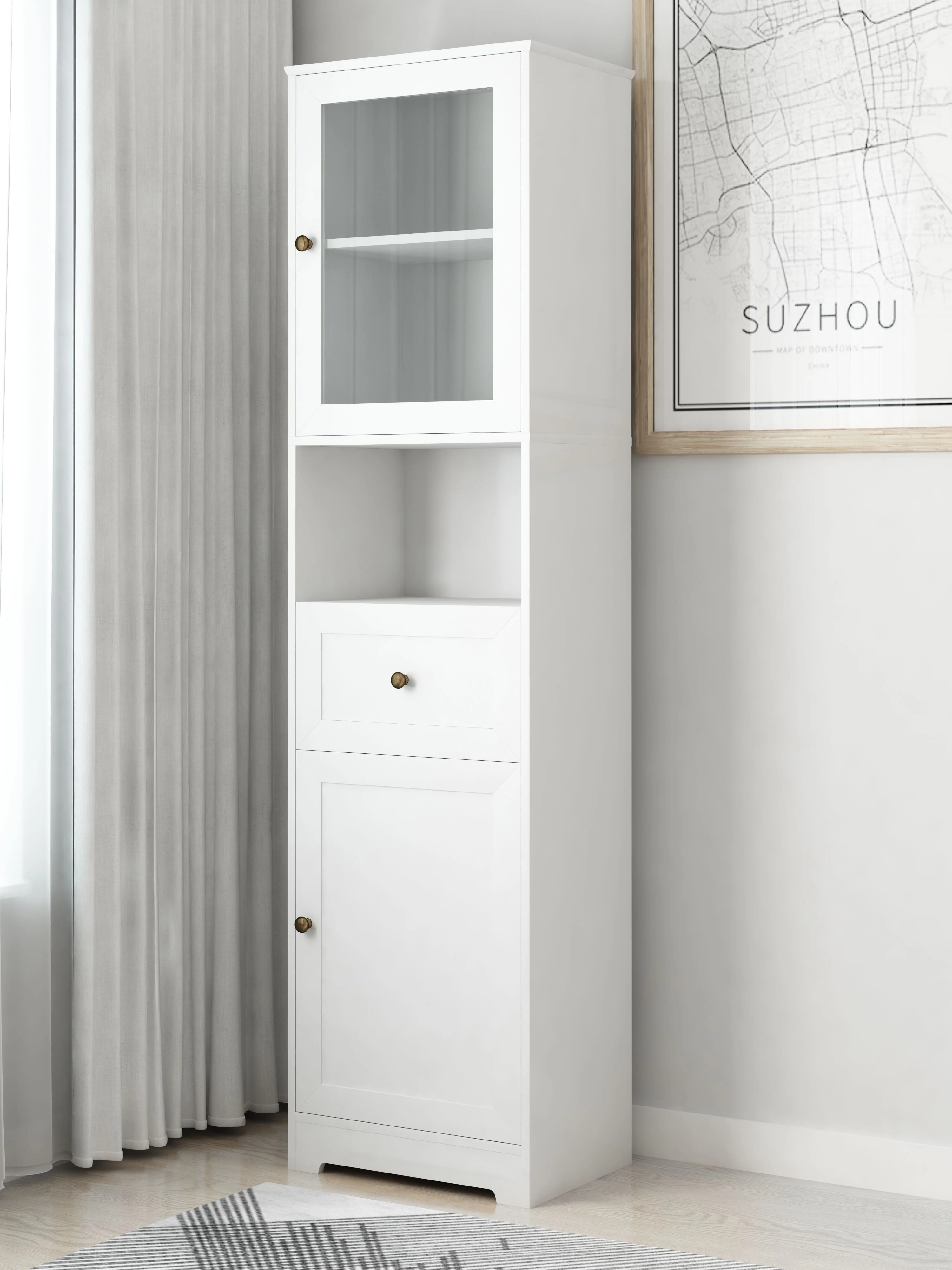 Ktaxon Large Bathroom Tall Storage Cabinet Organizer, Freestanding Line Tower Pantry Cabinet with Adjustable Shelves and 2 Cupboards for Kitchen Living Room Bedroom Office, 18"x13"x71", White - Image 16