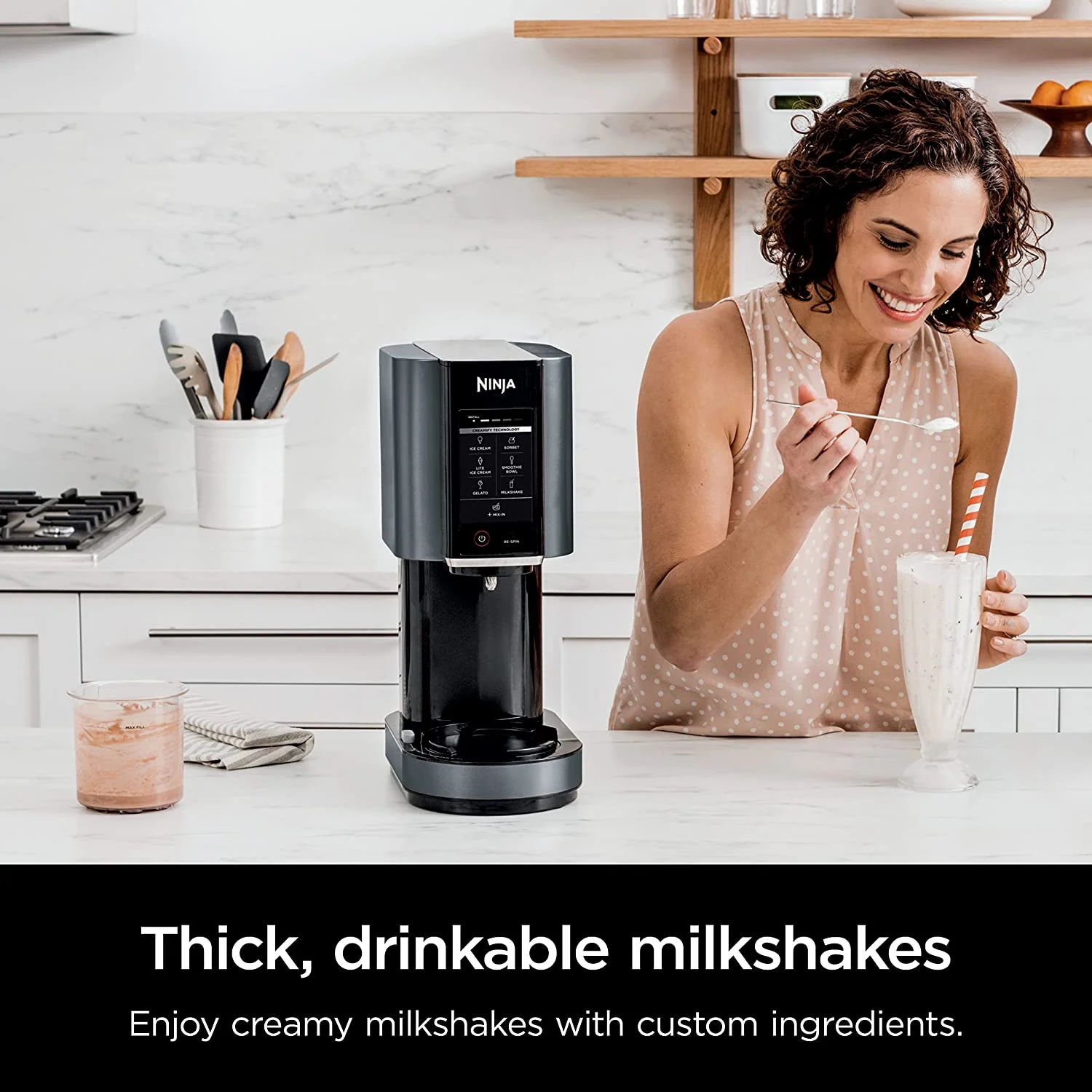 Ninja CREAMi, Ice Cream Maker, Ice Cream, Gelato, Sorbet,Milkshakes, Mix-ins, Smoothie Bowls & More, 7-in-1, Ice Cream Pints, Pint lid, Healthy Ice Cream, Compact, Perfect for Kids, Black, NC299AMZ - Image 3