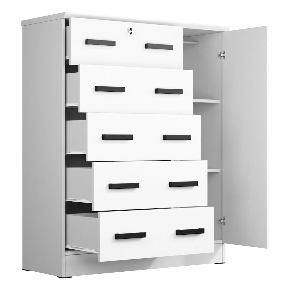 Better Home Products JCF Sofie 5 Drawer Wooden Tall Chest Wardrobe in Mahogany - Image 19