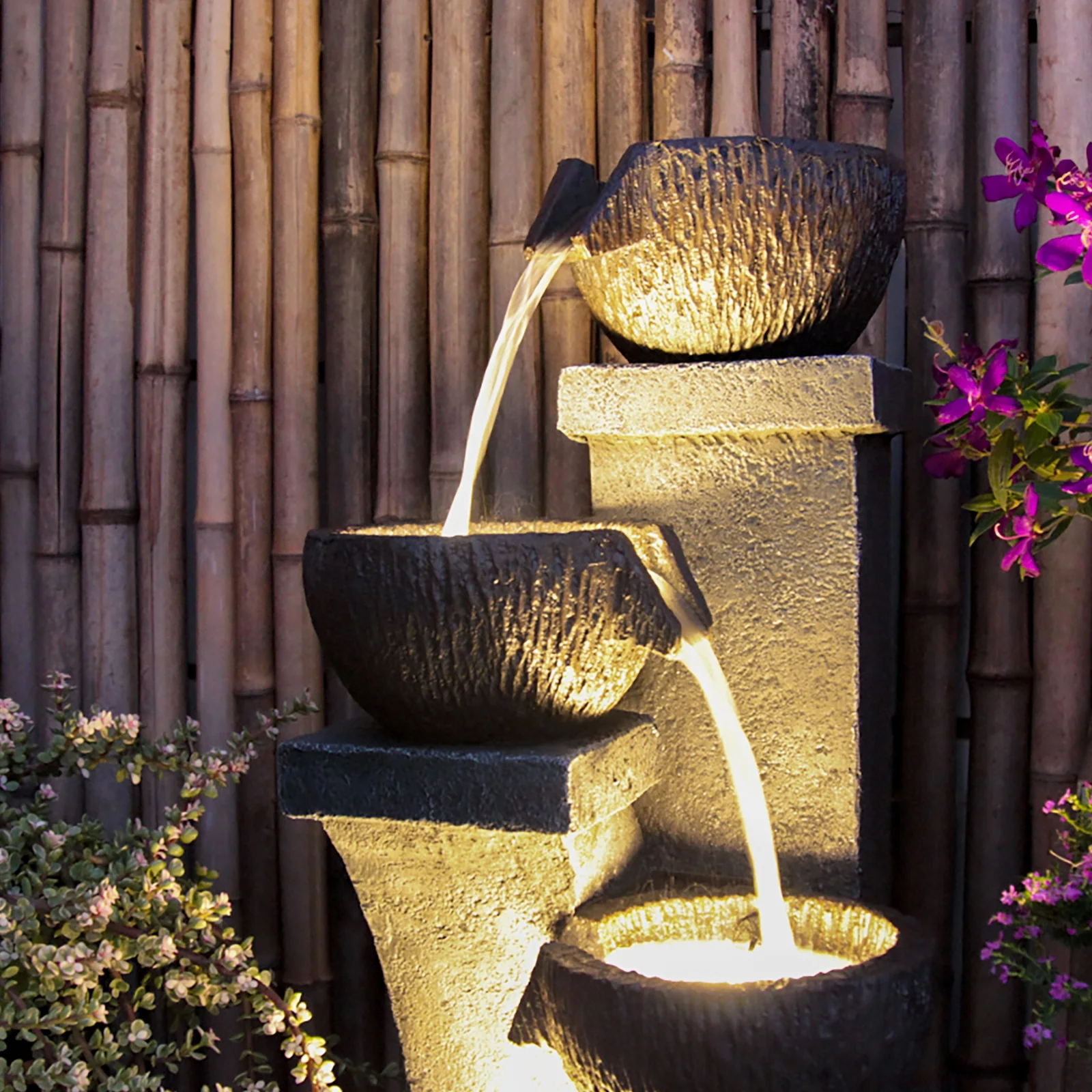Outdoor Water Garden Fountain 37.40-H Waterfall Small Fountains Cascading Bowl and Jar Water Feature with LED Light for Backyard Patio Porch and Home Art Decor - Image 2