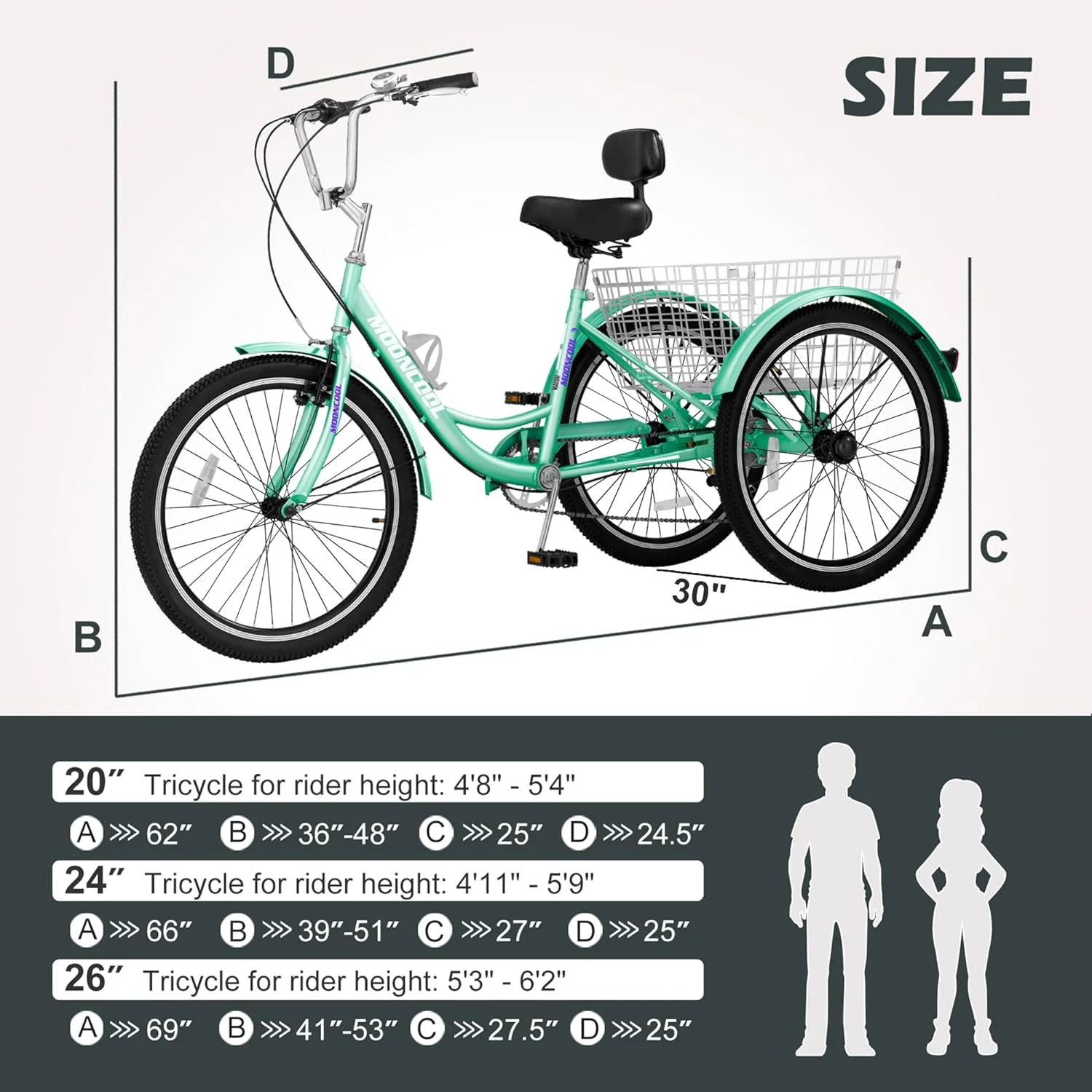 FICISOG 7 Speed Adult Tricycle for Women, 20/24/26 Inch Adult Trike with Basket, 3 Wheel Bikes for Adults Seniors, Cruise Trike for Shopping Picnic - Image 44