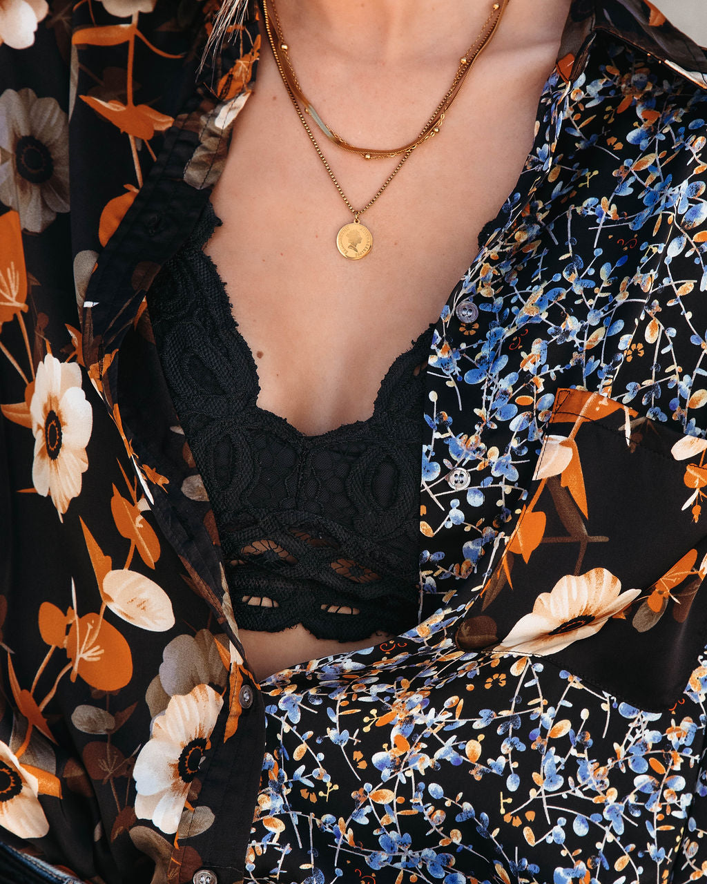 October Botanicals Satin Floral Button Down Top - Se7enfashion