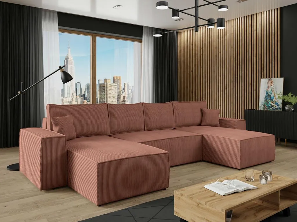 Sofá rinconero Homepleno 109 Rosa Función de descanso Caja de ropa de cama 370x181x94cm 48853ywme