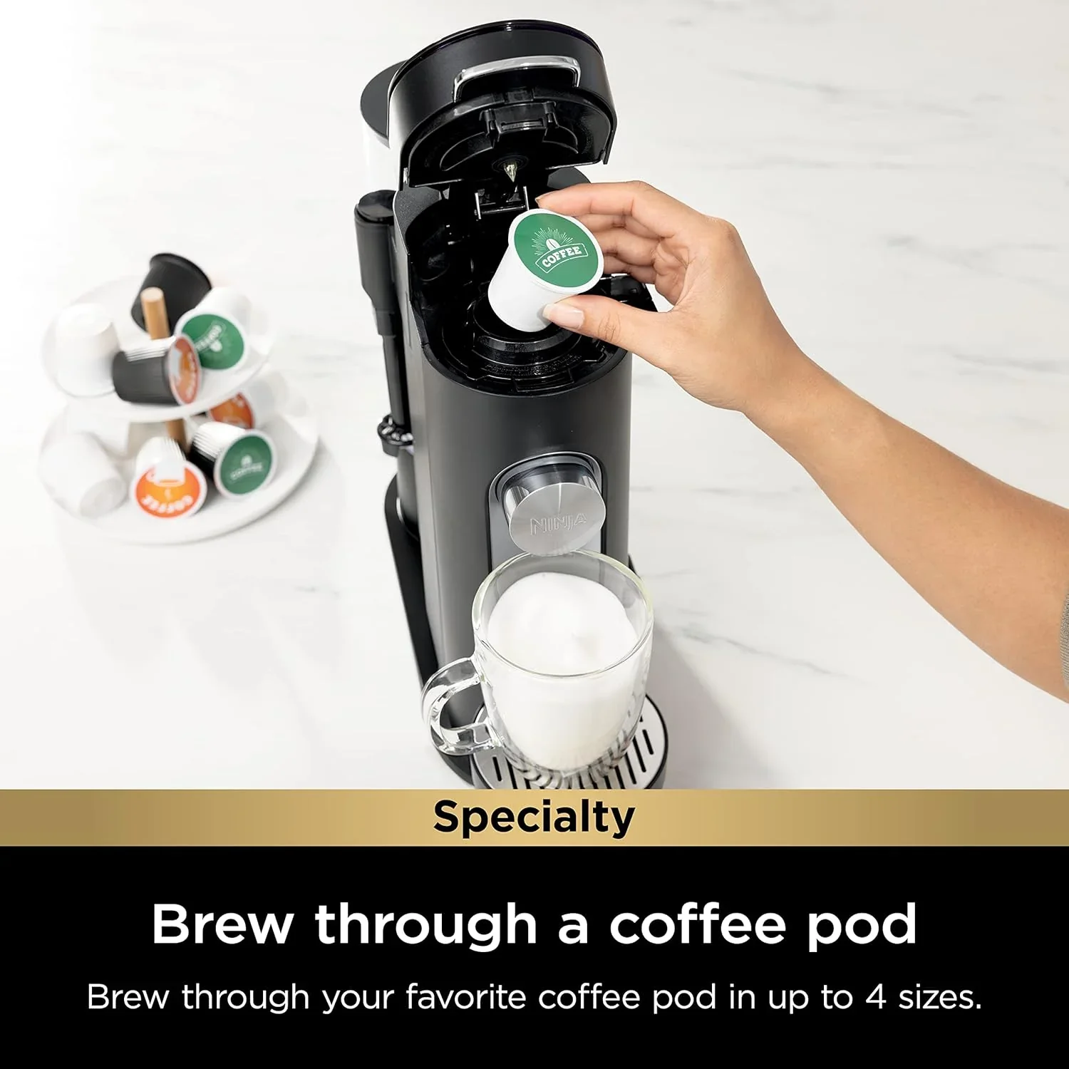Ninja Coffee Maker Single Cup Brews with pods and grounds K-Cup compatible 4 brewing methods
