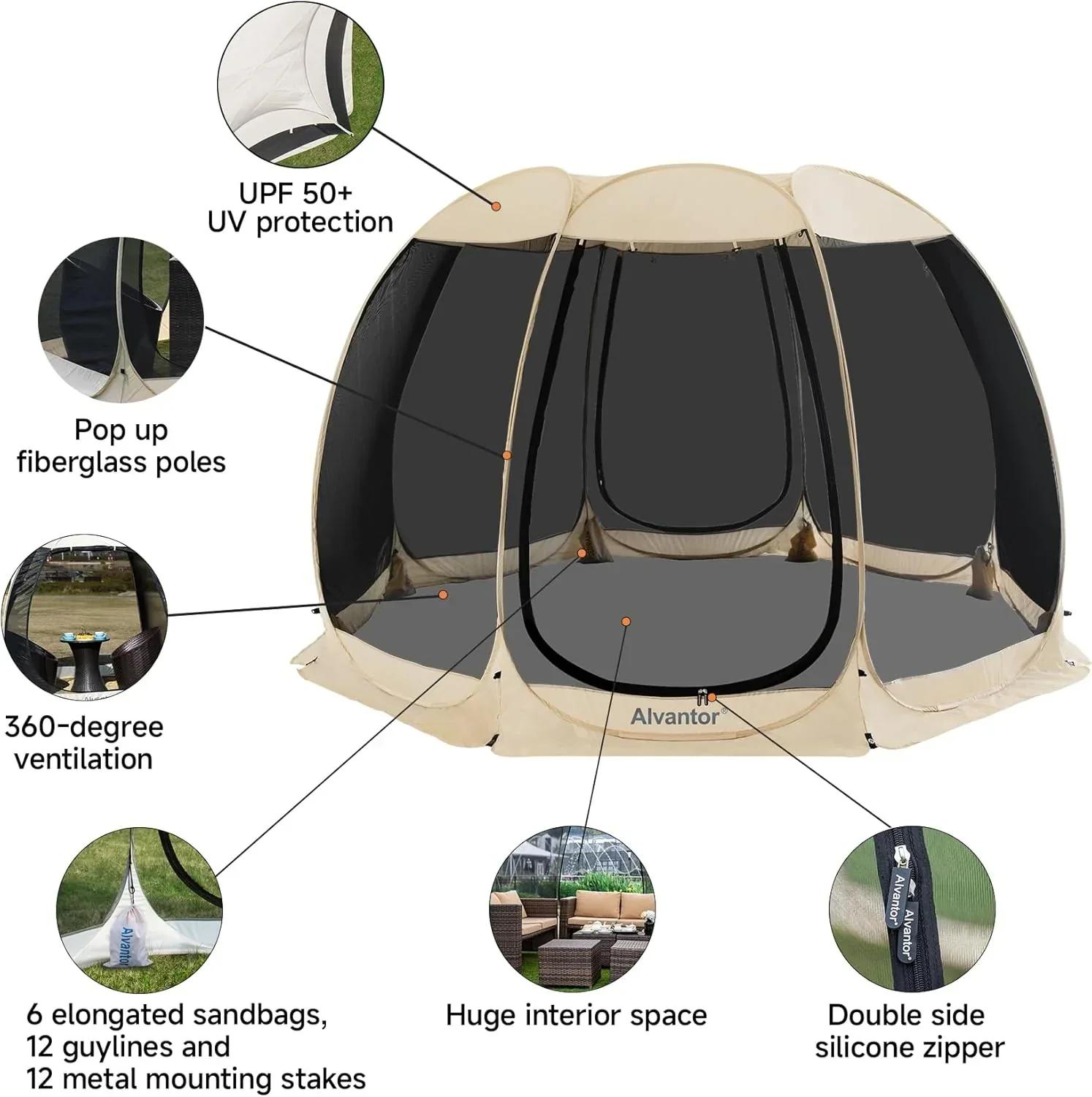 Screen gazebo sleeps 6-10-15 people Igloo-style canopy tent mosquito net on the sides Perfect
