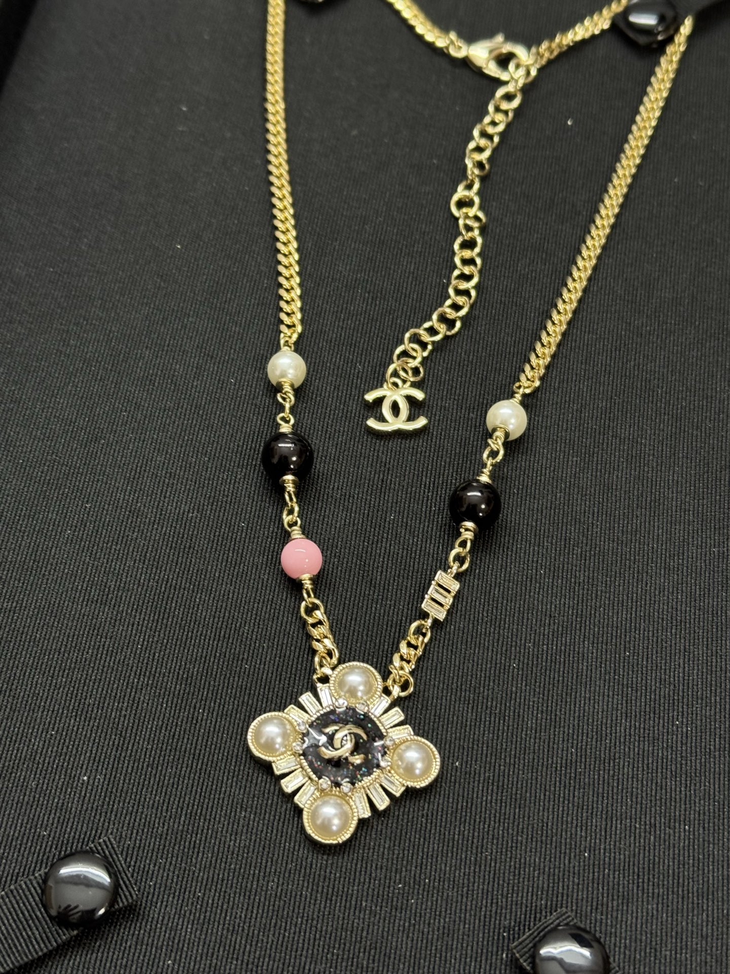Chanel Pearl Paved Rhombic Pendant Necklace - Original Replica Club