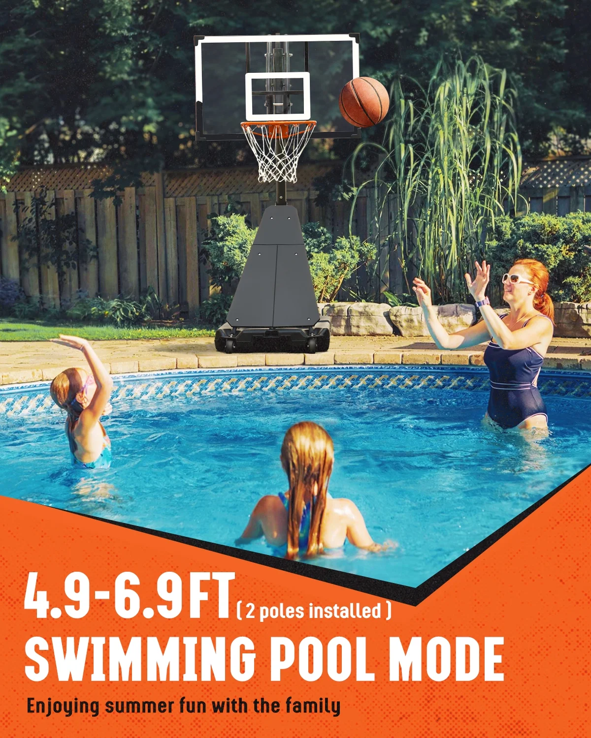 Seray Basketball Hoop with 4.8-10 feet Height Adjustable for Kids/Adults, Portable Basketball Goal with 44 inch Backboard and 2 Wheels for Outdoor/Indoor Sports - Image 9