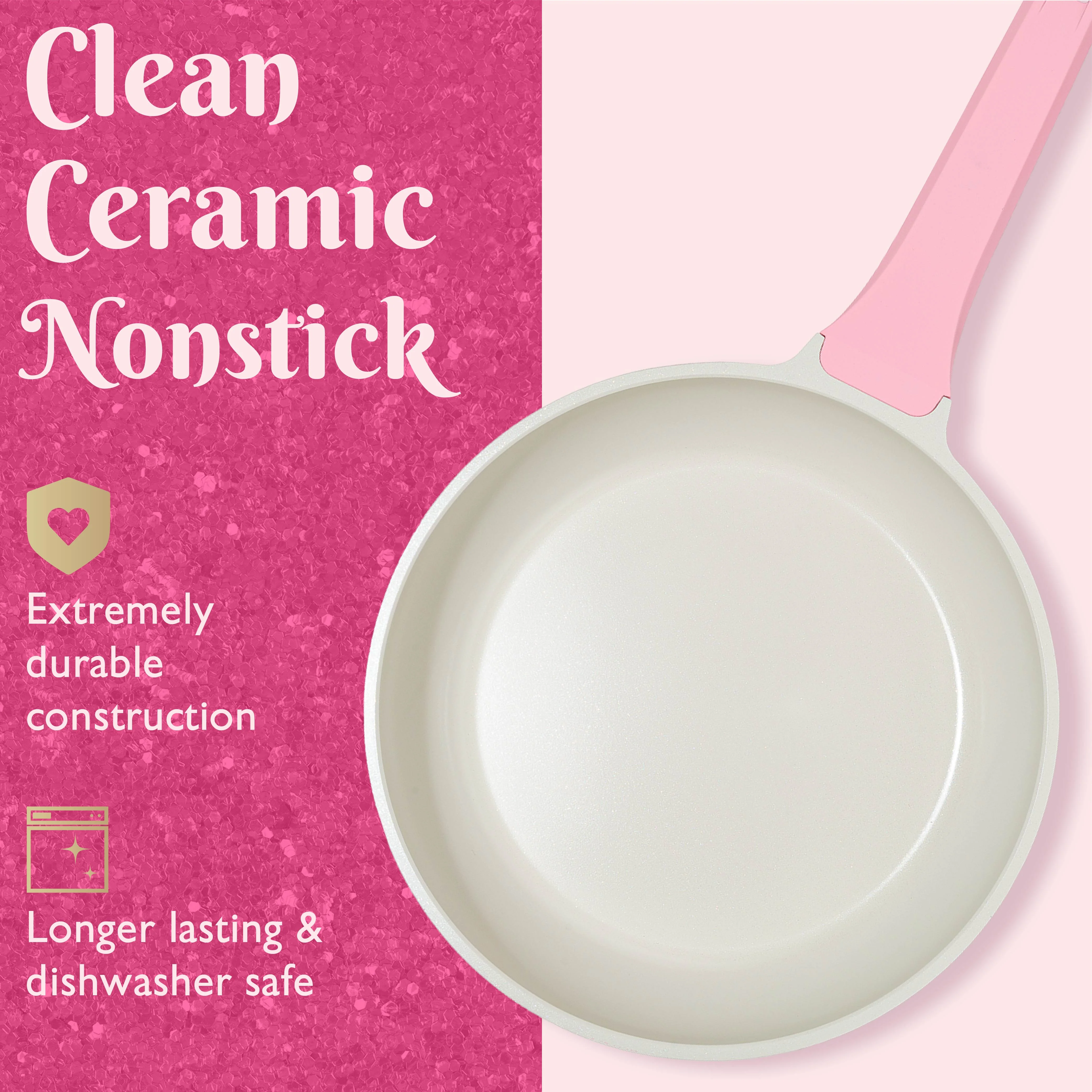 Paris Hilton 10-Piece Ceramic Nonstick Cast Aluminum Cookware Set, Clean Ceramic? Coating, Faceted Pink Design - Image 4