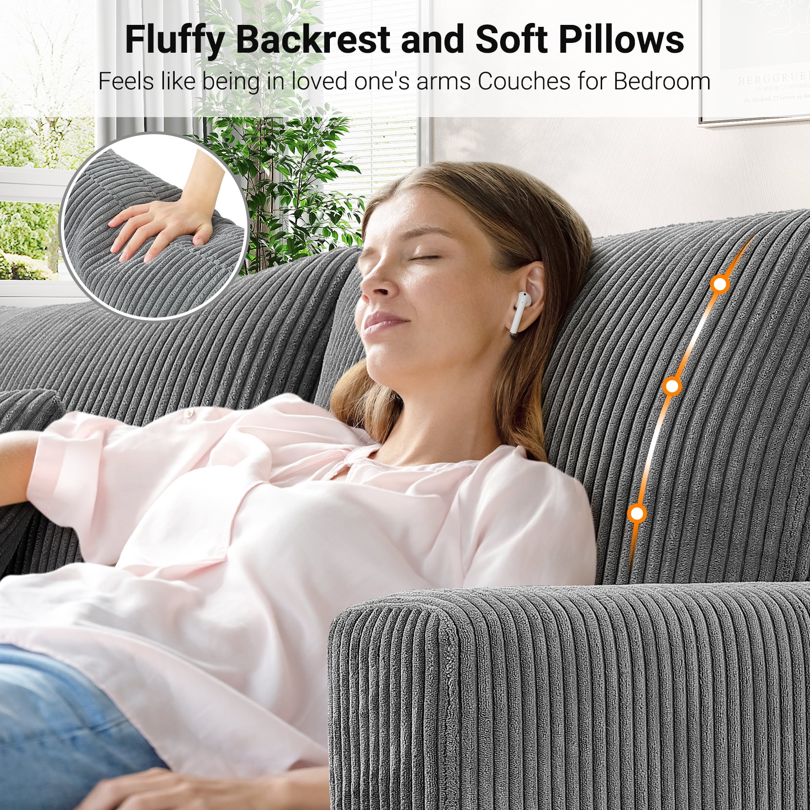 87" Corduroy Sofa,3 Seater Sofa with Extra Deep Seats,Neche Comfy Upholstered Couch for Living Room,2 Pillows,Green - Image 24