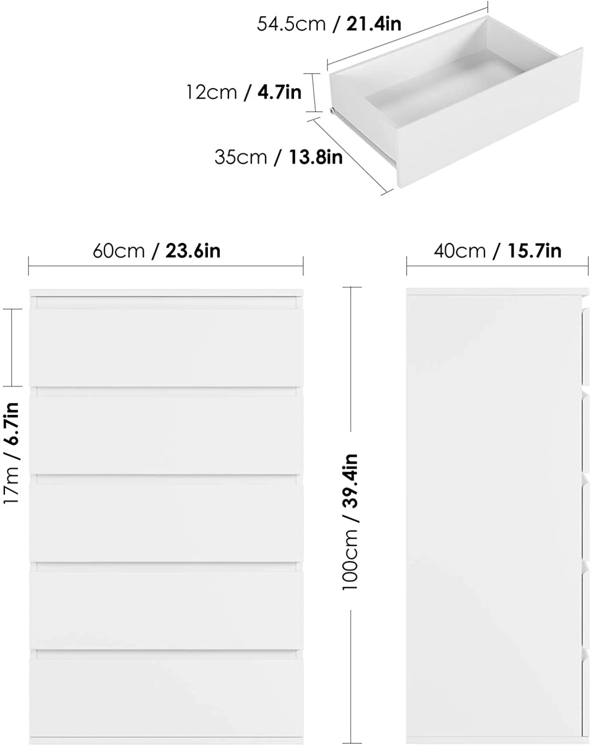 Homfa 5 Drawer White Dresser, Modern Storage Cabinet for Bedroom, White Chest of Drawers Wood Organizer for Living Room - Image 4