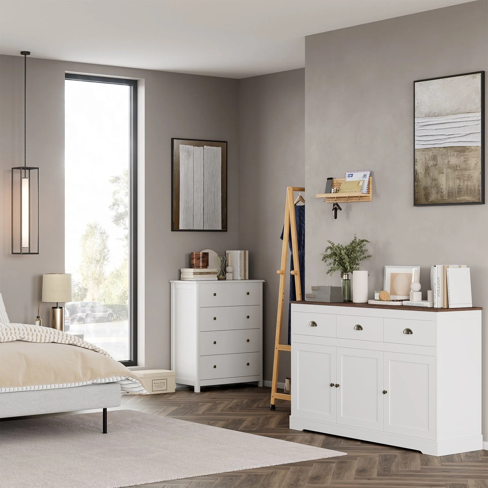 Homfa Sideboard Storage Cabinet with 3 Drawers & 3 Doors, 53.54'' Wide Buffet Cabinet for Dining Room, White - Image 2