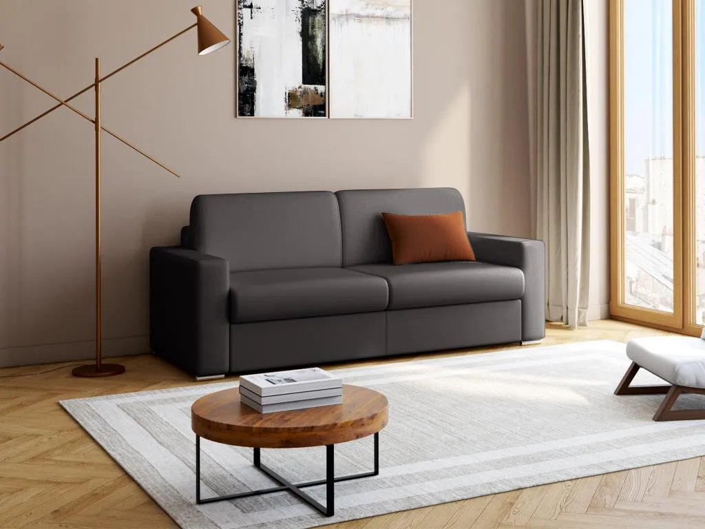 Sofá cama italiano 4 plazas piel sintética Mobtrendy - Negro - Cama 160 cm - Colchón 18 cm brap16083