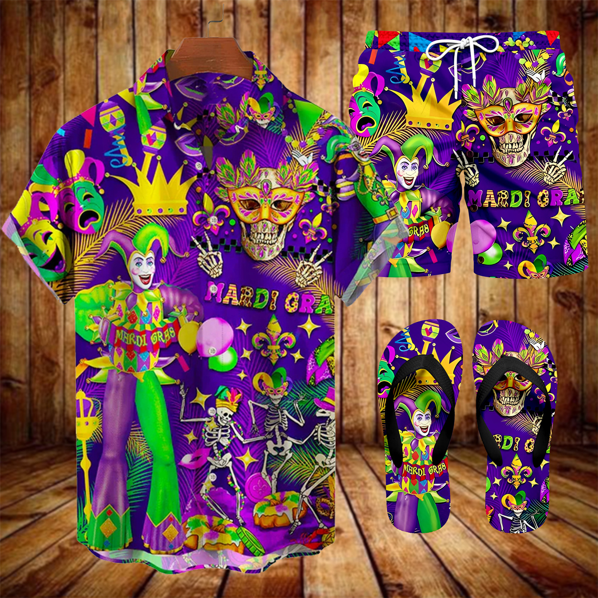 Suitmens Men's Men's Carnival Party Hawaiian Vacation Print Three-Piece Set 037