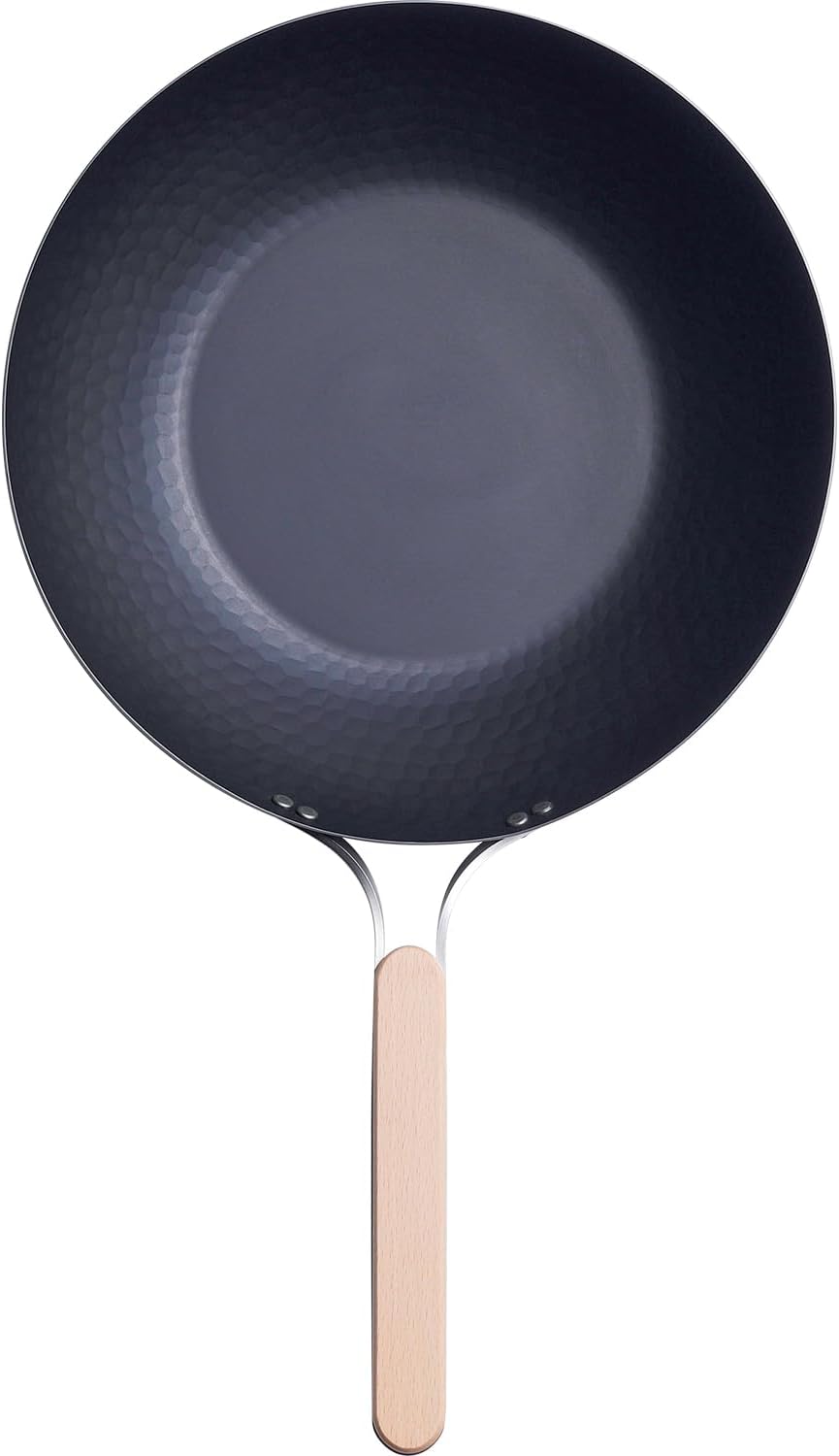 Wahei Freiz EN-013 Enzo Enzo Iron Wok, 11.0 inches (28 cm), Induction Compatible, Gas Frying Pan, Wok Pan, Wooden Handle, Made in Japan
