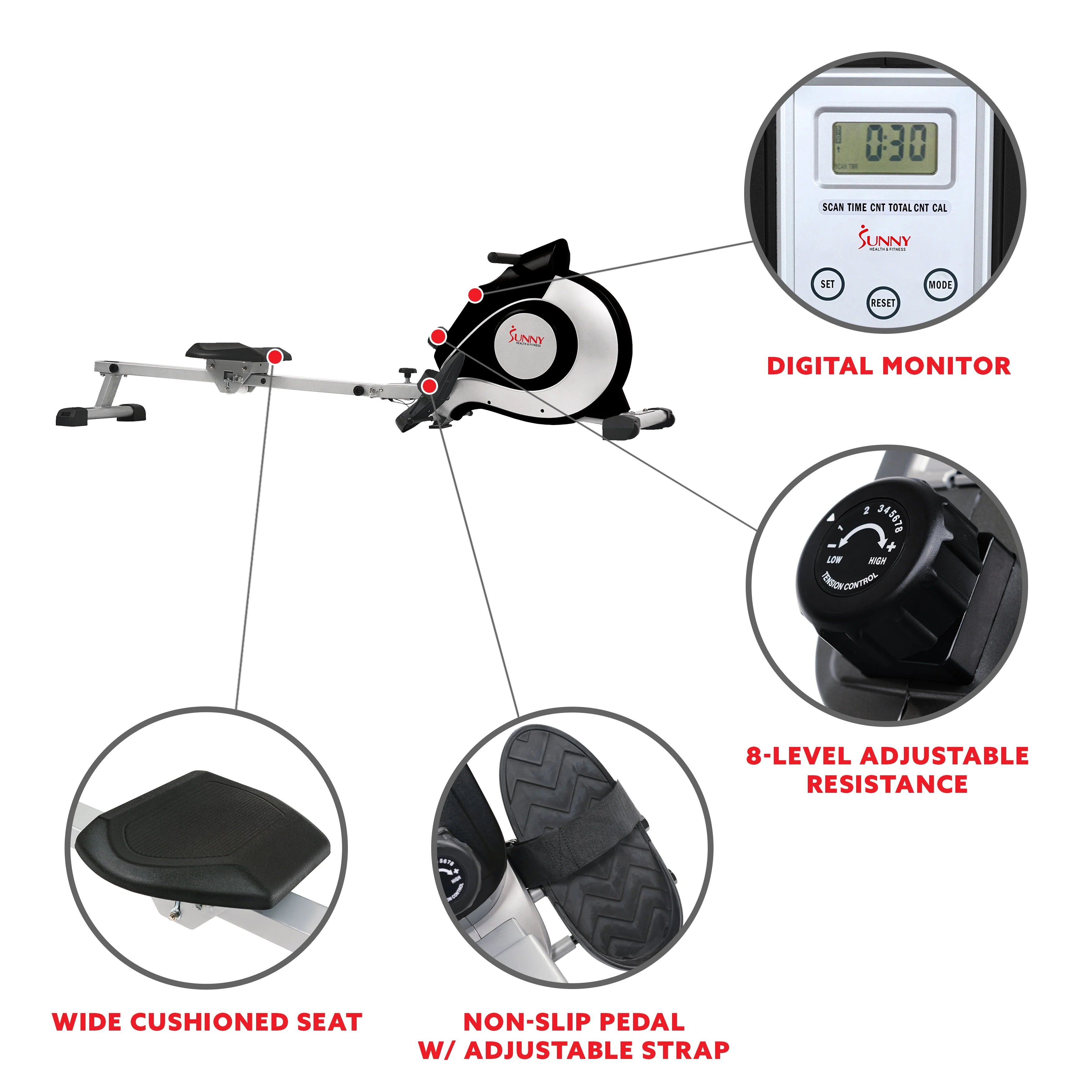 Sunny Health & Fitness 53.4" Extended Slide Rail Magnetic Rowing Machine Rower with Free SunnyFit App Membership - SF-RW5515 - Image 19