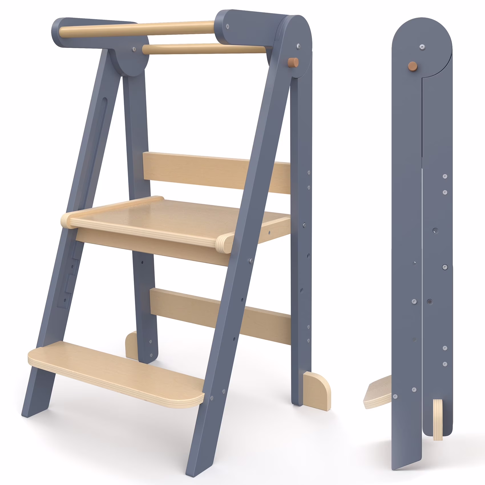 JOZ Kitchen Toddlers Step Stool, Montessori Kids Learning Stool, Foldable Toddler Tower for Counter, Standing Helper for Children, 3 Adjustable Heights, Wooden, White - Image 3