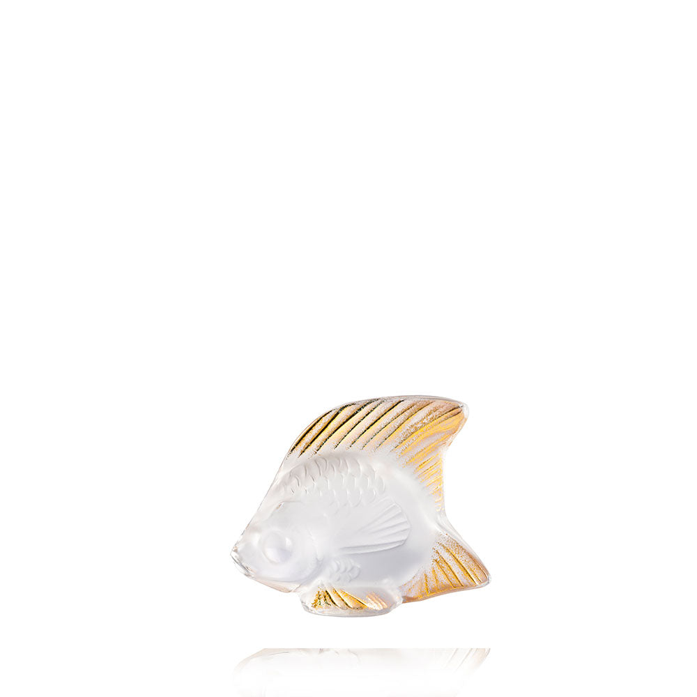 SCULPTURE POISSON - CRISTAL INCOLORE ET TAMPONNÉ OR