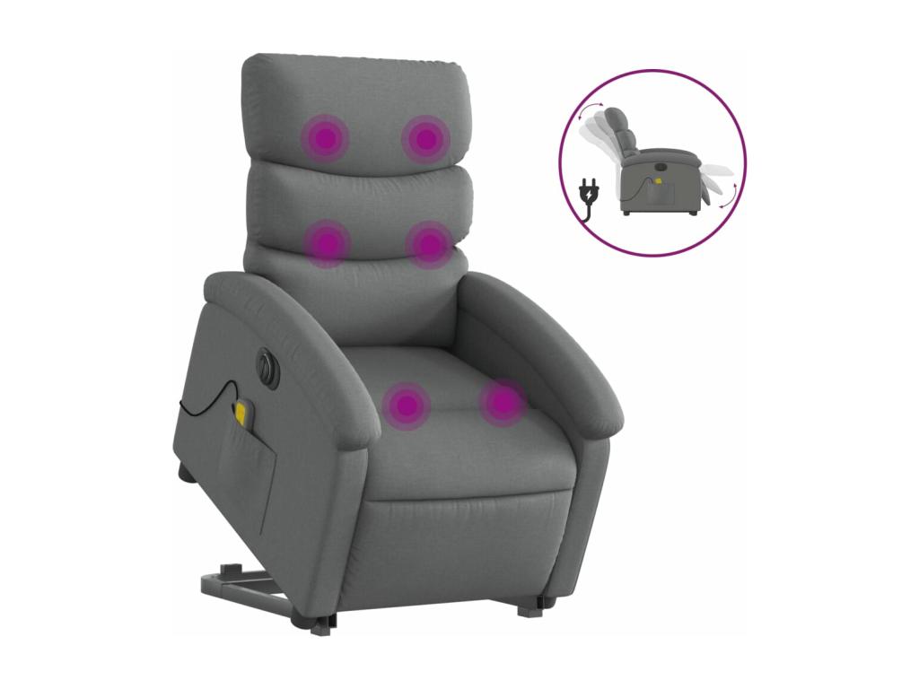 Sillón de masaje eléctrico reclinable elevable tela gris oscuro