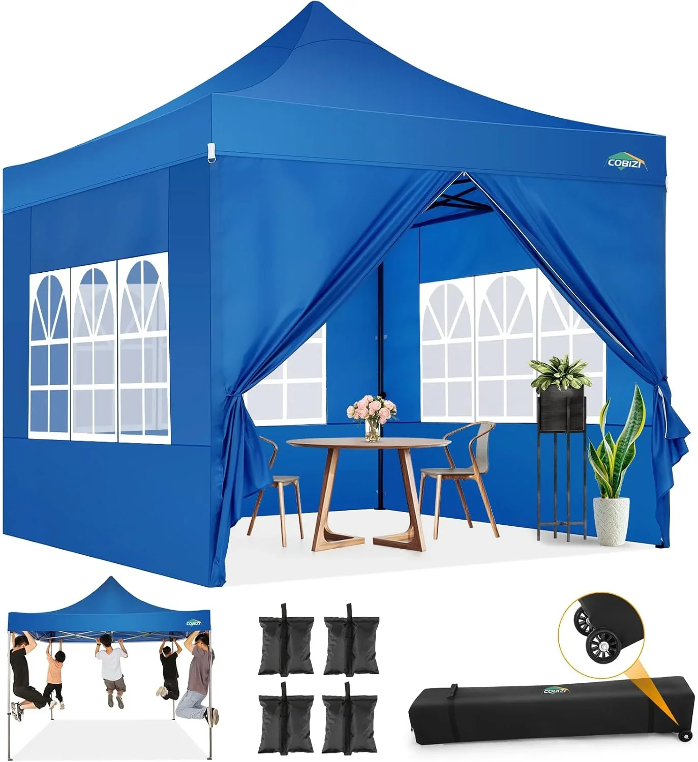 COBIZI 10x20 Heavy Duty Pop up Canopy Tent with 6 sidewalls Easy Up Commercial Outdoor Canopy Wedding Party Tents for Parties All Season Wind & Waterproof Gazebo with Roller Bag,Black(Frame Thickened)
