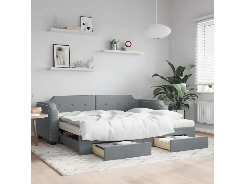 Sofá cama Habitarluz con cajones tela gris claro 90x200 cm 16021GWET