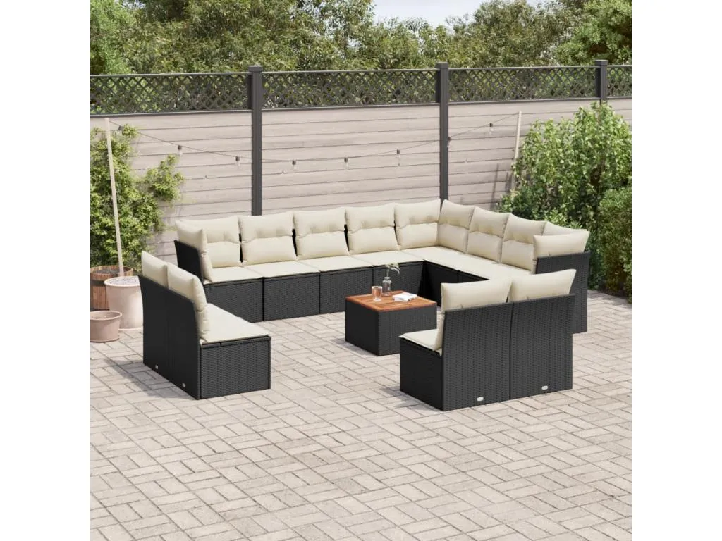Set de sofás de jardín y cojines 13 pzas ratán sintético negro RGRK11883