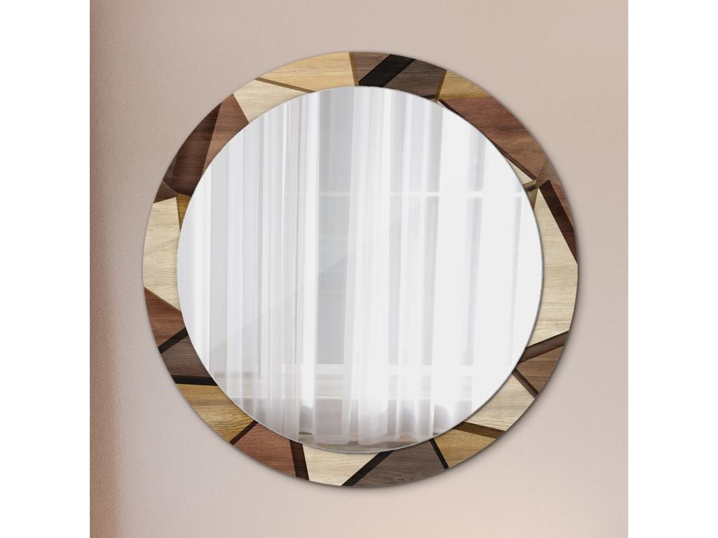 Espejo Redondo Decorativo - Madera Geométrica 3D - 90 cm