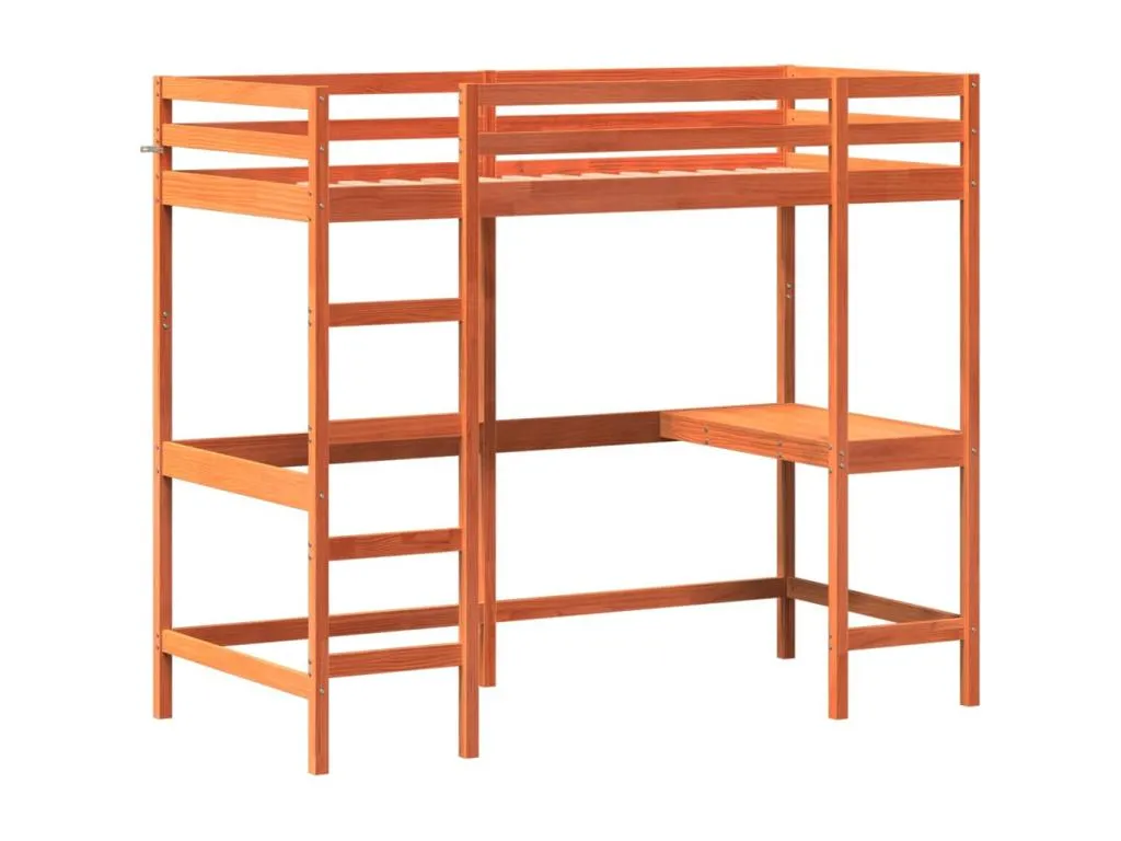 Cama alta con escritorio madera maciza pino marrón 100x200 cm rss3540888
