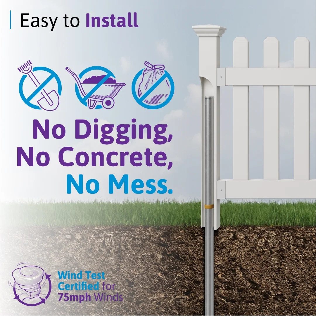 3ft H x 6ft W (1 Panel + 1 Post) No Dig WamBam Newport Fence Kit, White Vinyl Picket Fence, Easy Install Outdoor Fence for Backyard or Patio, DIY Decorative Fencing, ZP19002 - Image 3