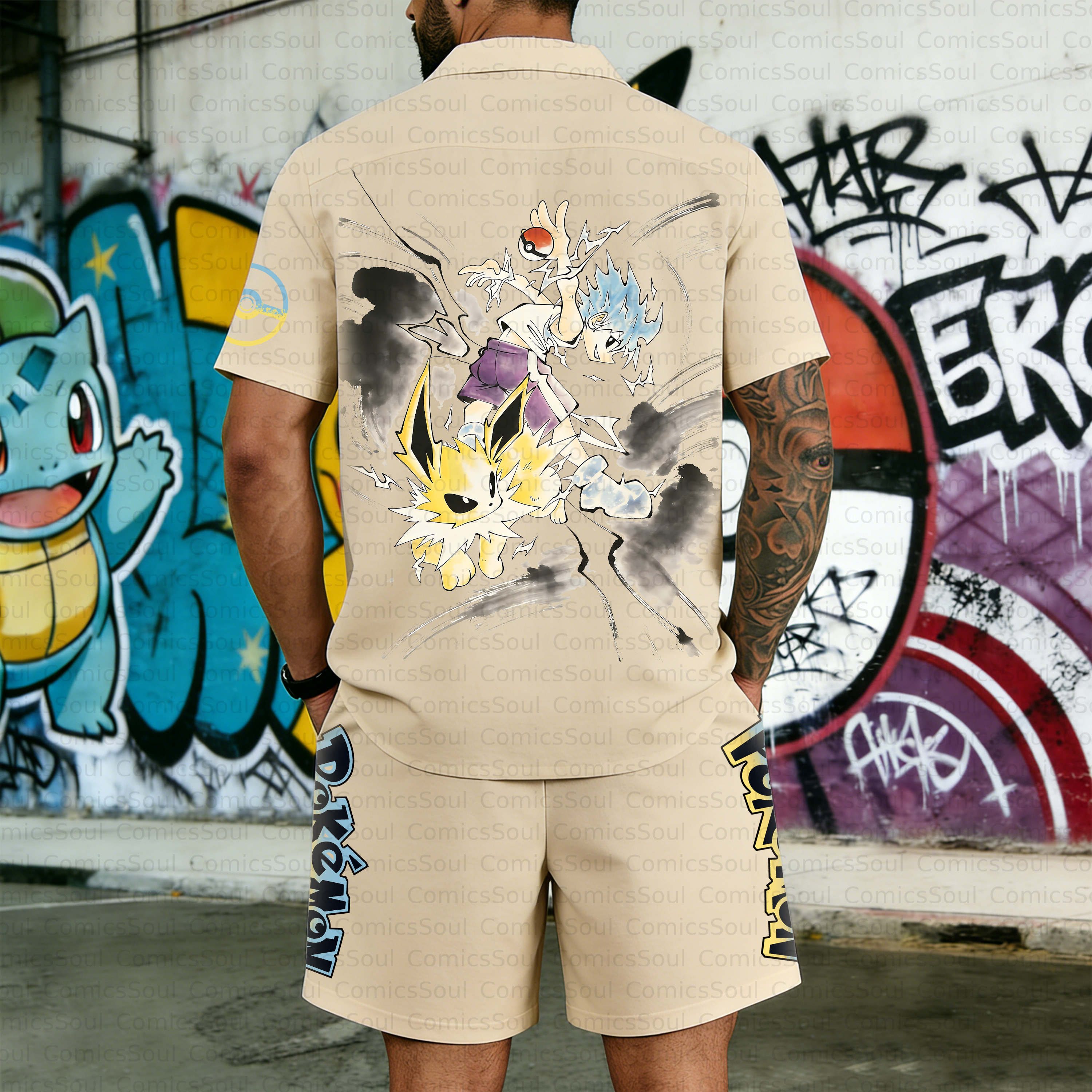 Unisex Anime Inspired Vintage Short-sleeved Shirt Set