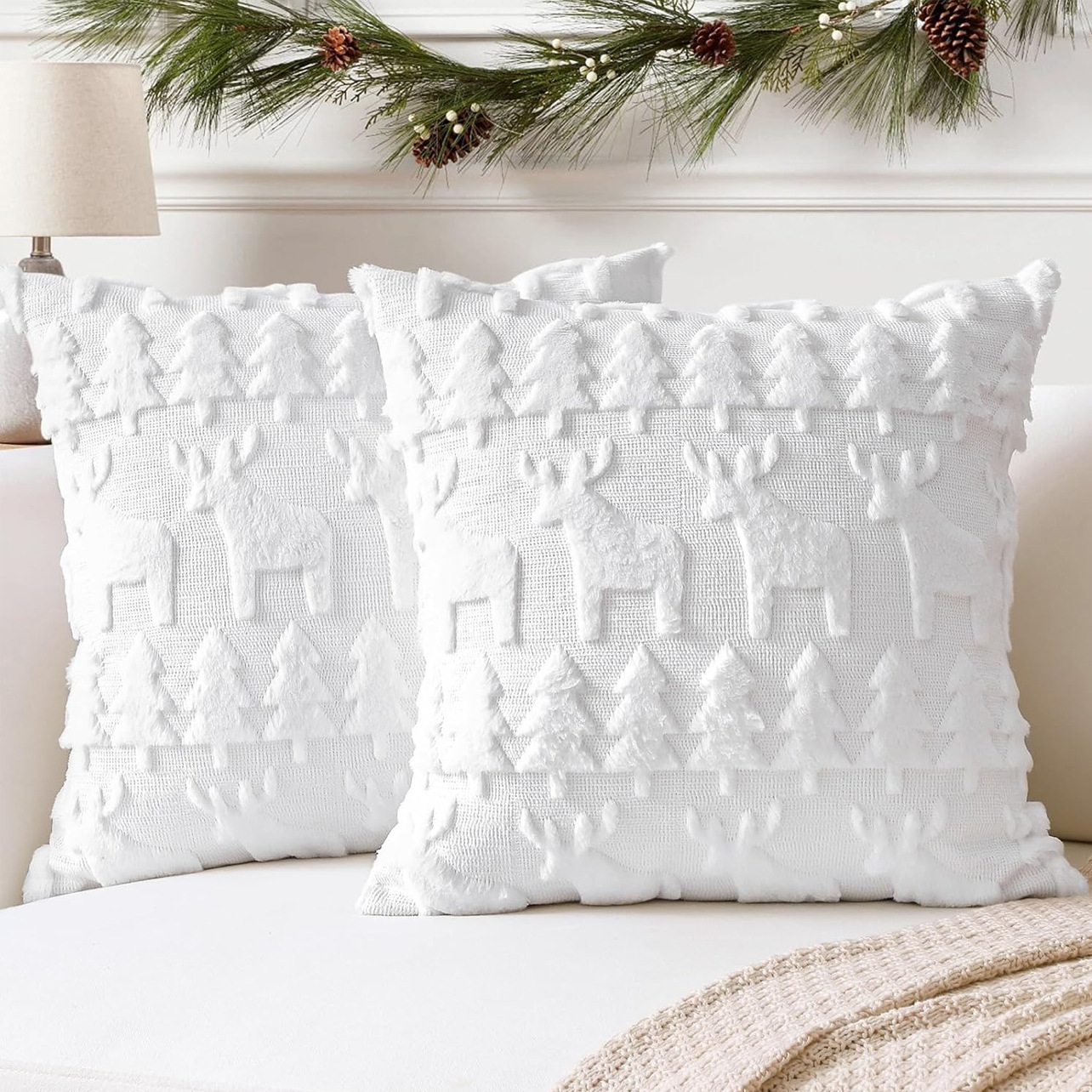 Christmas 4Pcs Throw Pillow Covers Polyester Linen Texture Snowman Buffalo Plaid Printed Square Decor Cushion Covers