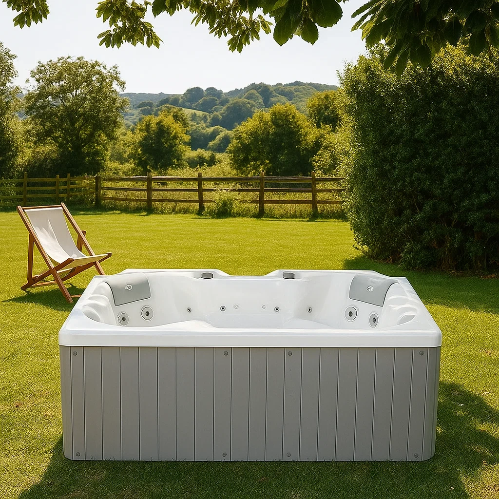 Bañera de hidromasaje de 2 plazas blanca con reposacabezas,200 x 120 x 78 cm - skcwBnu111oT