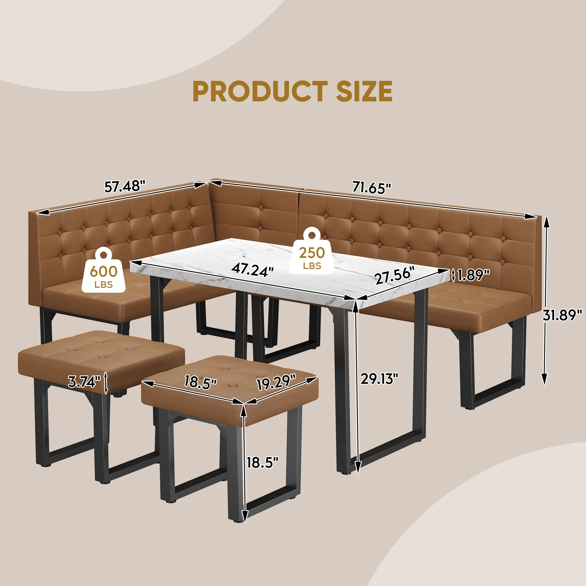 Brafab 5 Piece Corner Dining Breakfast Nook with Table and Bench Modern Kitchen Table Set with Gray Upholstered Banquette Seating - Image 11