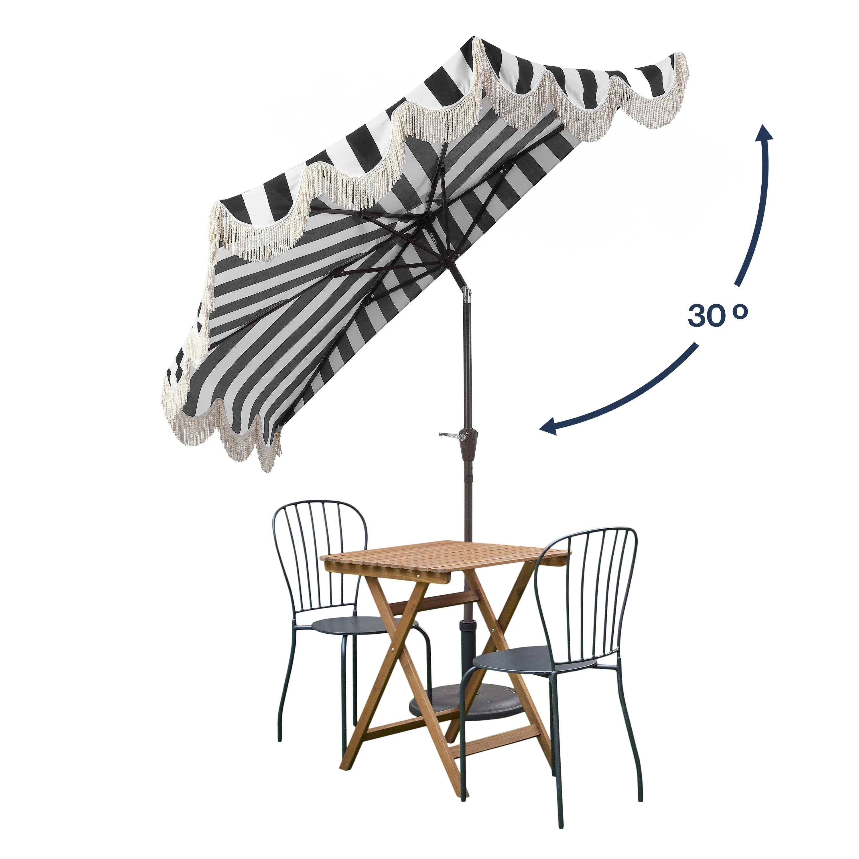 JONATHAN Y Beverly 9 ft. Half Market Patio Umbrella, Designer Classic Scalloped Fringe with Crank, Tilt Button and UV Protection, Blue/White/Cream, Dark Brown Pole - Image 35