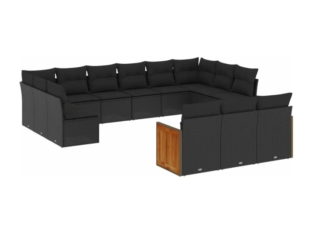 Boverdeco Set de sofás de jardín y cojines 13 pzas ratán sintético negro