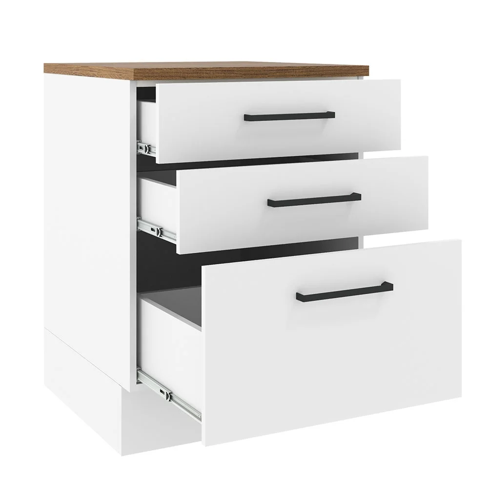 Madesa Hazel Kitchen Storage Base Cabinet with 3 Drawers 23 Inch Wide Engineered Wood Painted Finish Floor Mount Removable Plinth - White - Image 3