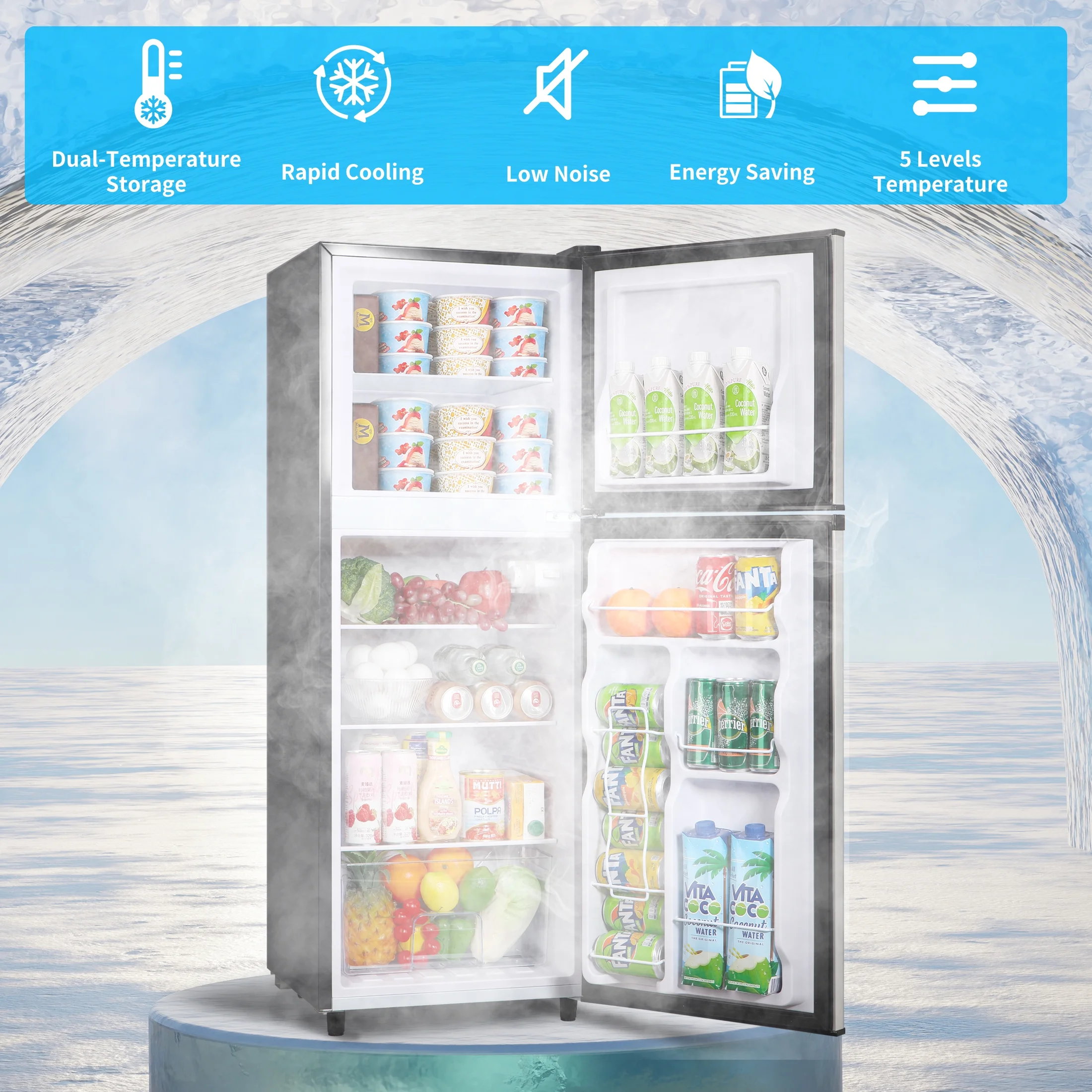 4.5 Cu. ft. Compact Refrigerator 2 Door with Freezer,5 Adjustable Thermostat & 4 Removable Glass Shelves - Image 7