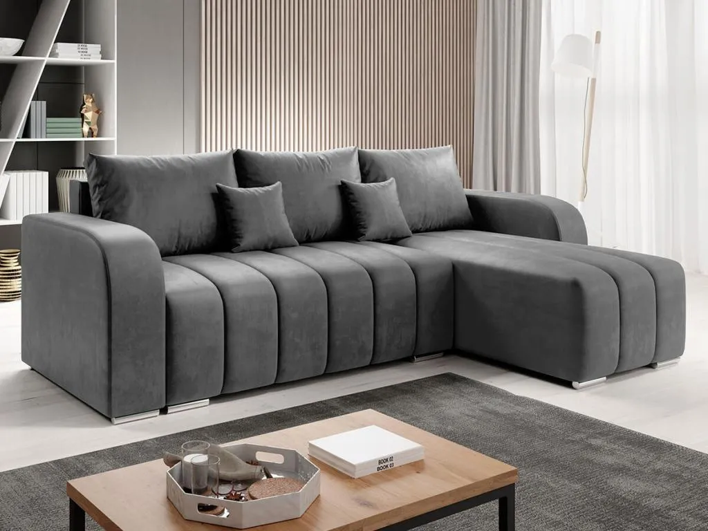 Sofá rinconero Banakdecoracion 107 Gris Función de descanso Caja de ropa de cama 244x147x86cm 06022IQMX