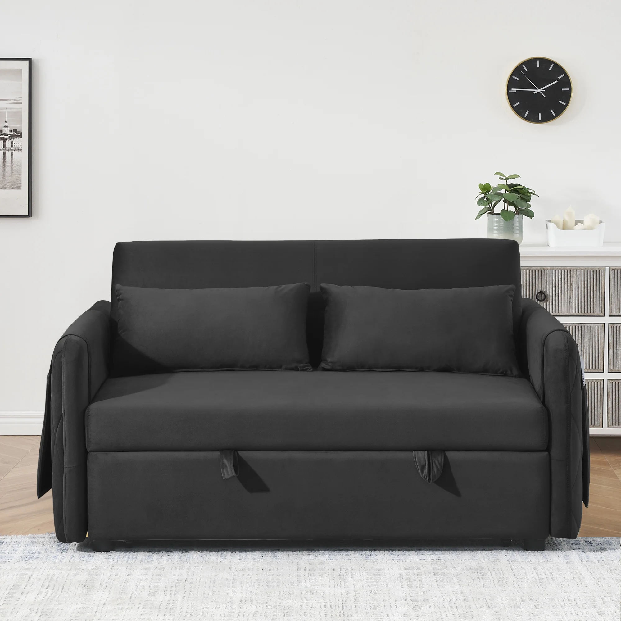 Convertible Sofa Bed,3 in 1 Sleeper Sofa with 2 Pillows and Adjustable Backrest for Living Room Office,Black - Image 9