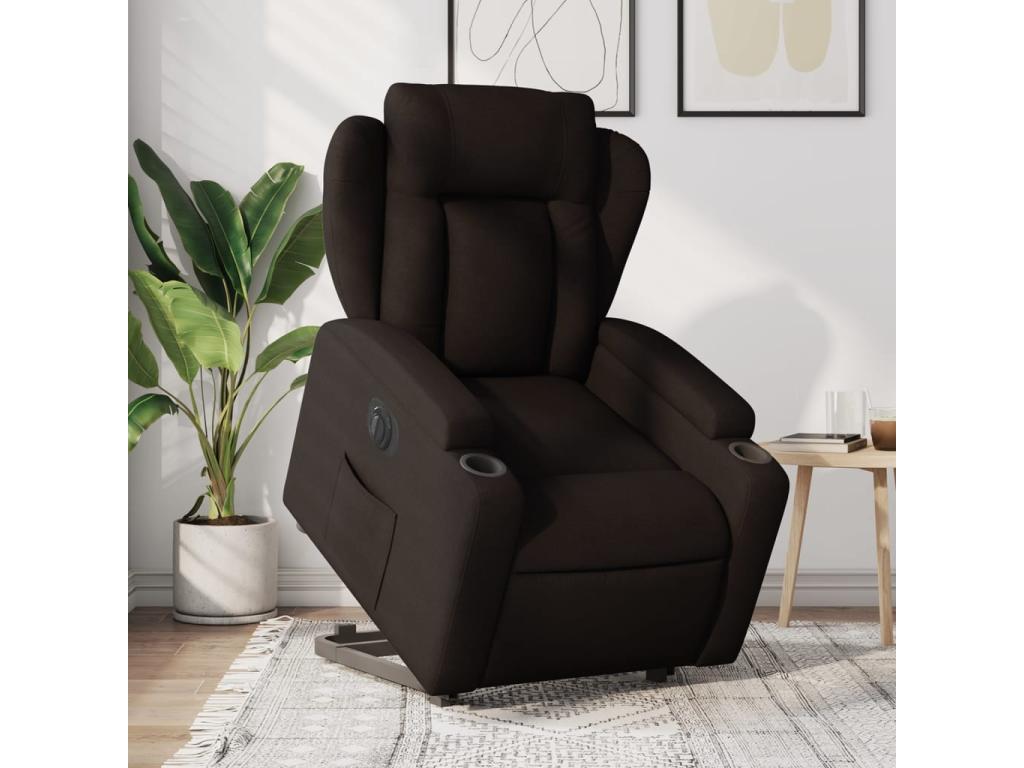 Sillón eléctrico reclinable elevable de tela marrón oscuro