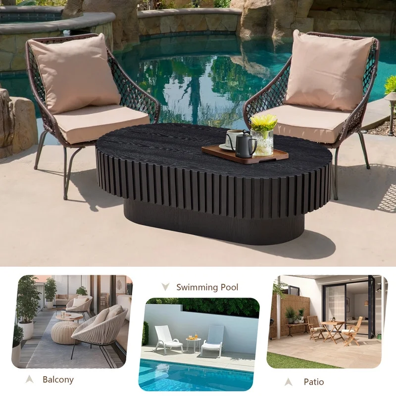 FFH 43.7 inch Oval Coffee Table for Living Room,Handcraft Rustic Corner Coffee Table Nature Wood Relief Sturdy Pedestal for Apartmen,Side Table Centre Table,Nature Wood - Image 93