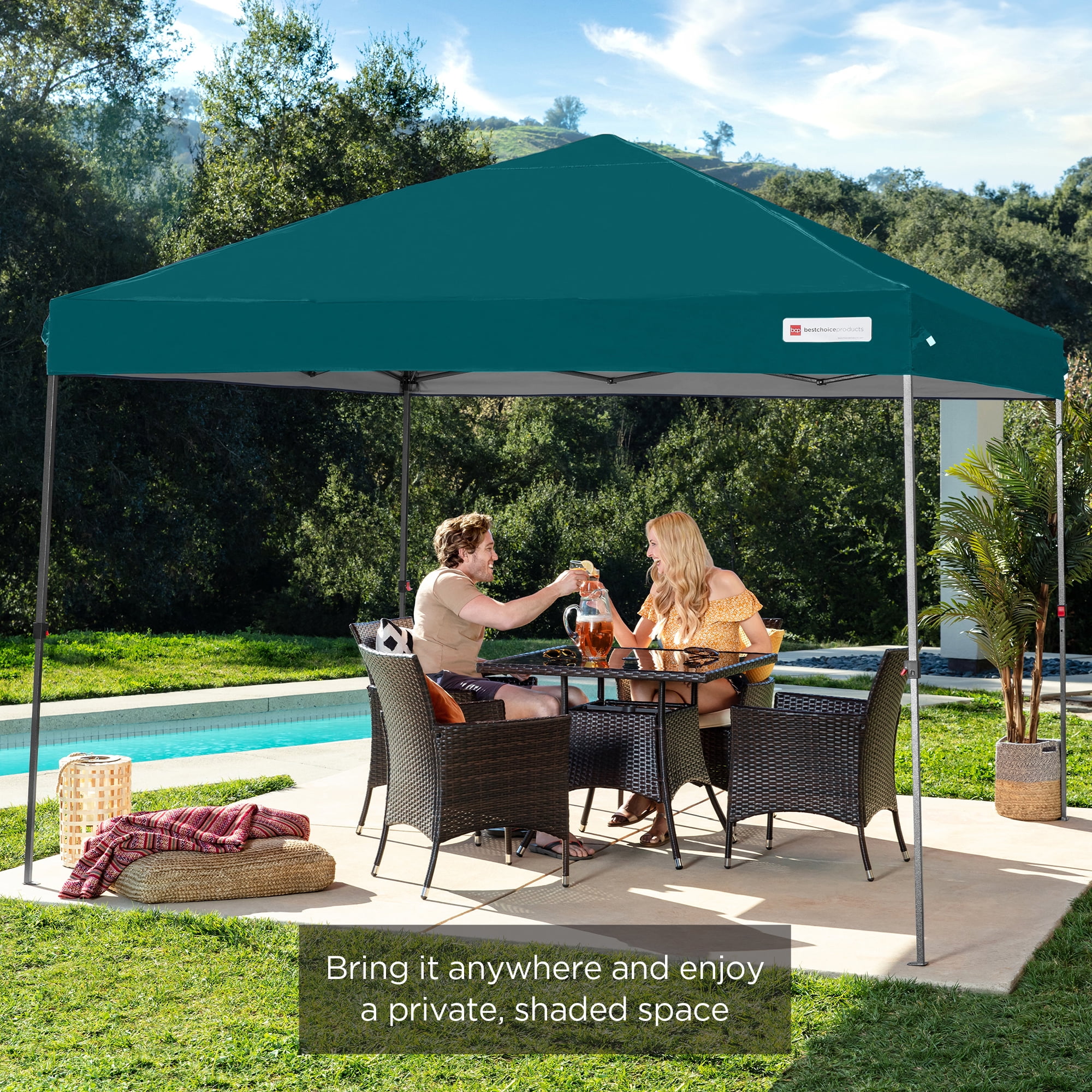 Best Choice Products 10x10ft Easy Setup Pop Up Canopy w/ 1-Button Setup, Wheeled Case, 4 Weight Bags - White - Image 224