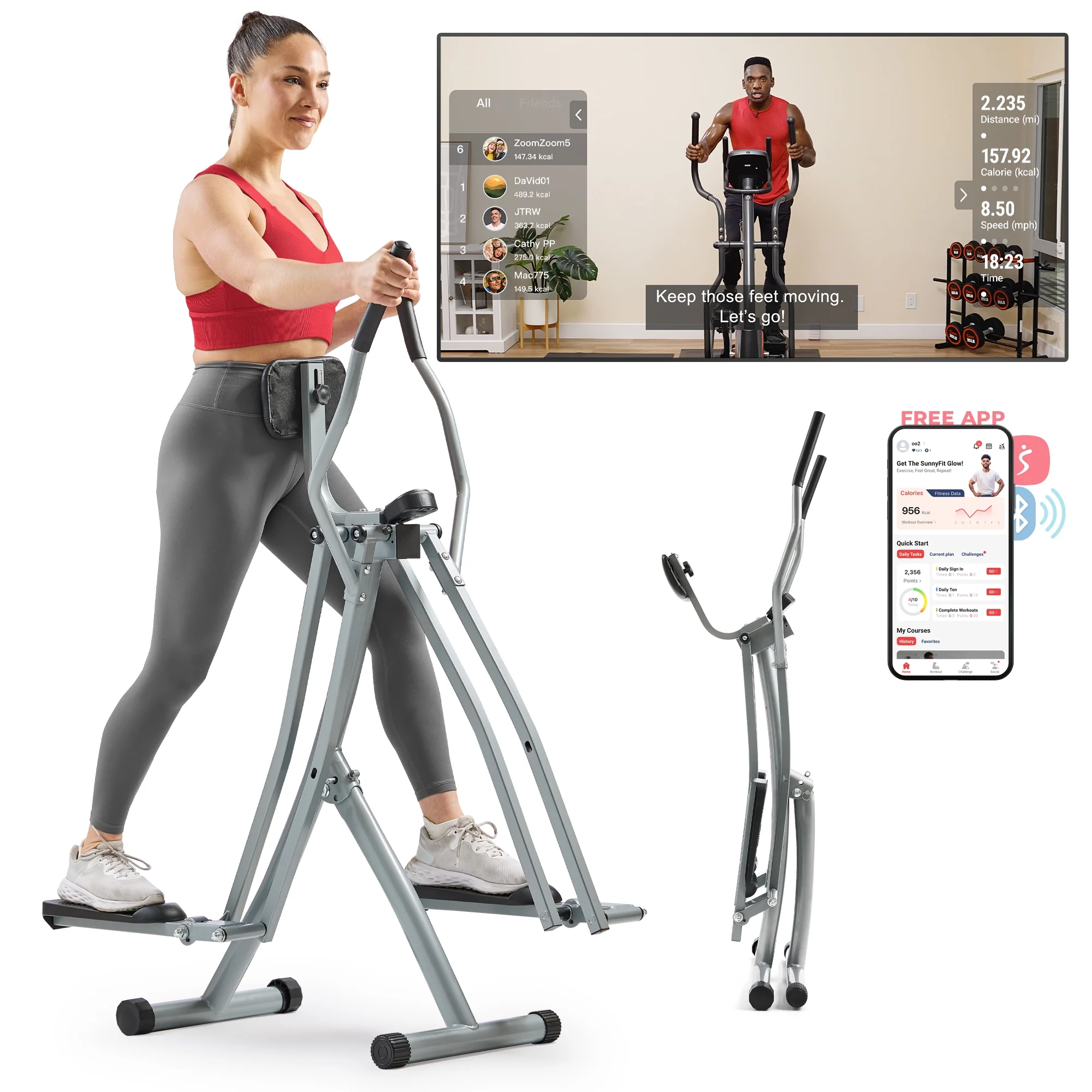 Sunny Health & Fitness Manual Air Walker Elliptical – 30″ Stride, Low Impact, Lightweight, Quiet with Free SunnyFit App - Image 2