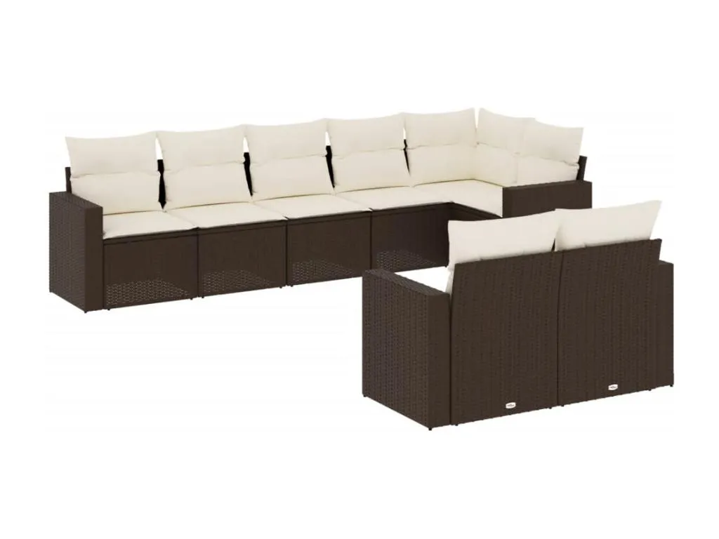 Set sofás de jardín 8 piezas y cojines ratán sintético marrón