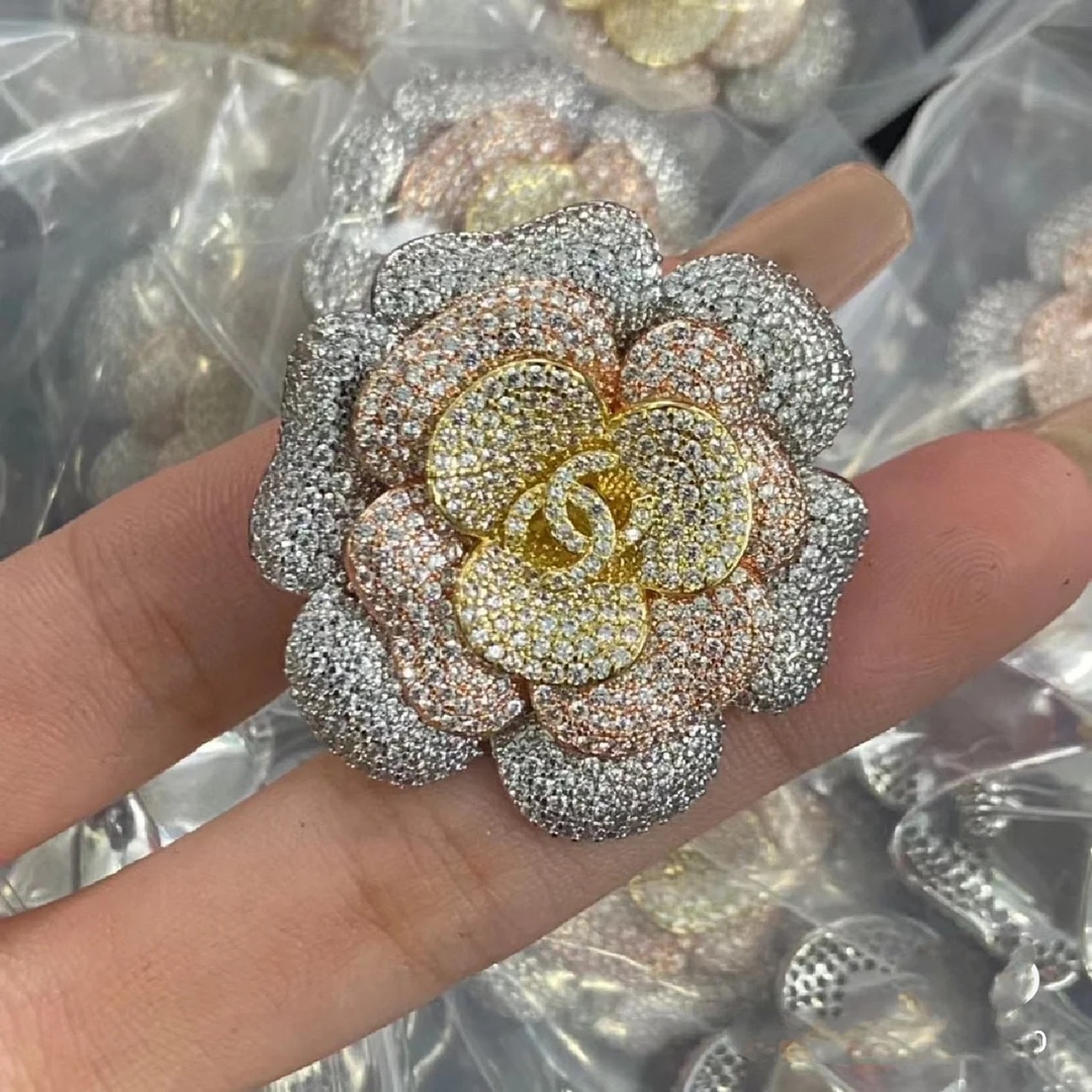 Chanel Full Diamond Paved Camellia Flower Brooch - Original Replica Club