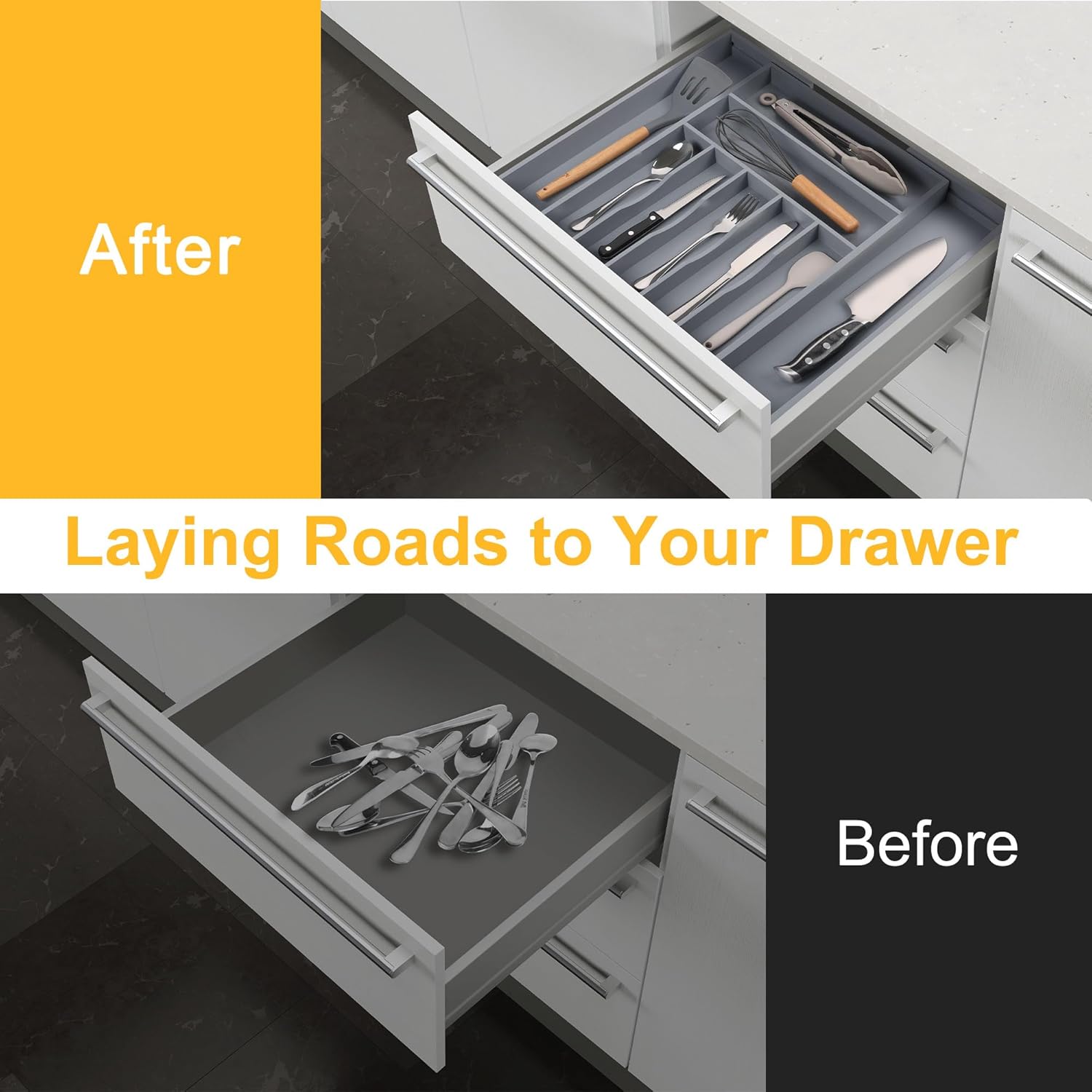 Large Premium Bamboo Silverware Organizer - Expandable Drawer Organizer & Utensil Organizer - 17